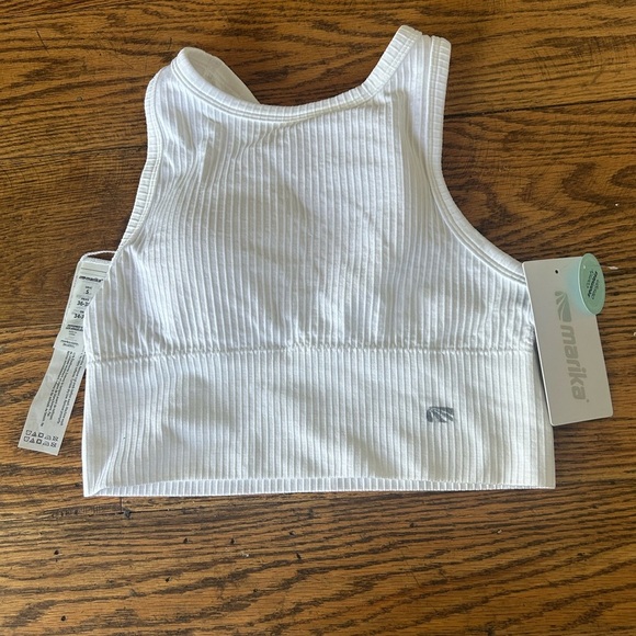 NWT Marika Haley Seamless Yoga Sport Bra Racerback White Textured Ridded Small - Picture 3 of 7